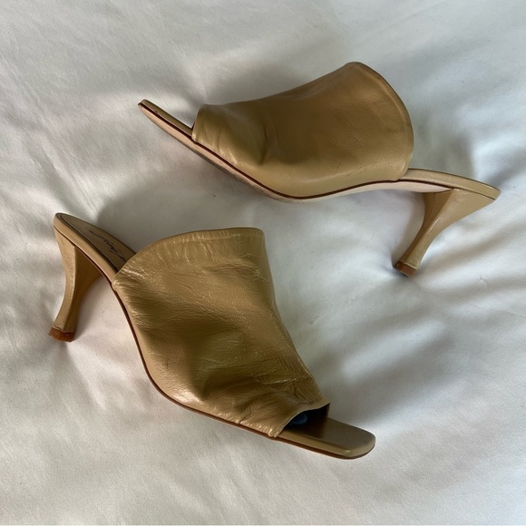 Free People Cara Beige Ruched Leather Square Toe Slip On Mules - Picture 5 of 11